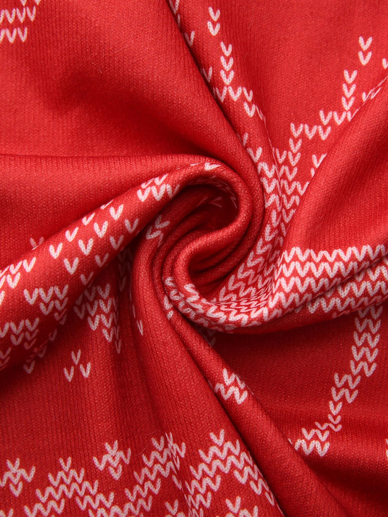 Robe rouge avec motif rennes et flocons de neige années 1960