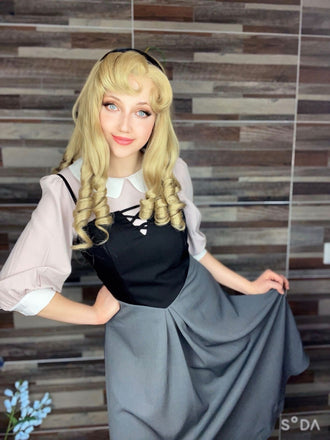 2PCS chemisier rose contrasté et robe grise des années 40