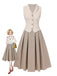 [Prévente] 2PCS Gilet col châle couleur crème et jupe plissée années 1950