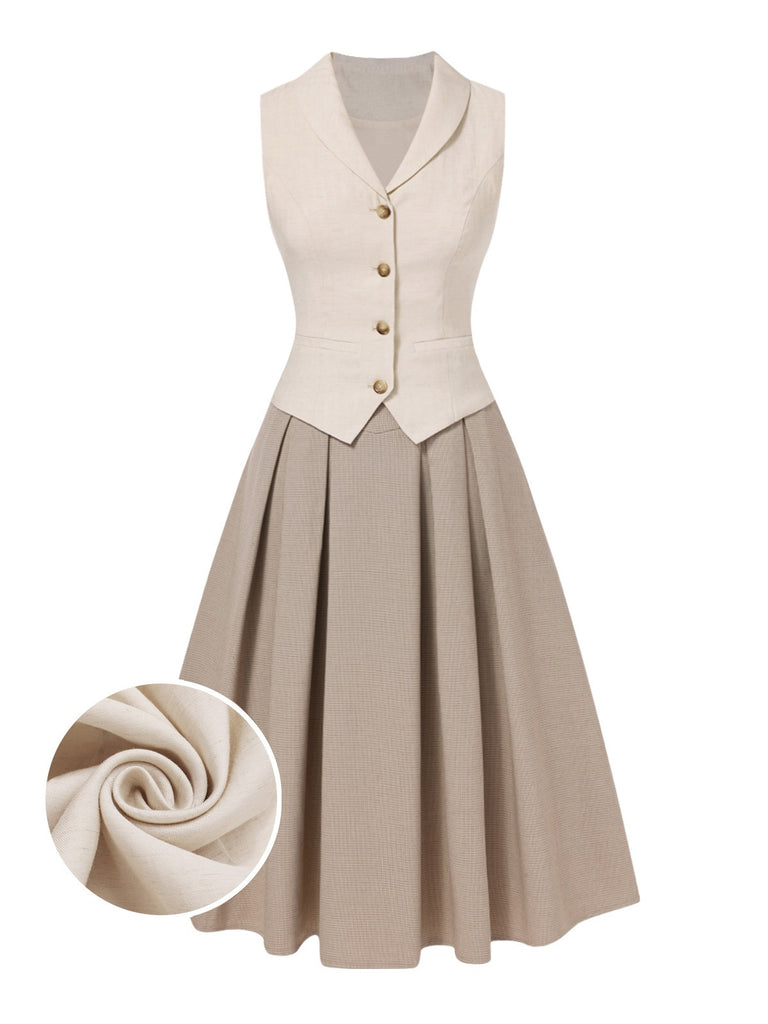 [Prévente] 2PCS Gilet col châle couleur crème et jupe plissée années 1950