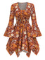[Prévente] 2PCS hauts manches cloche et robe à bretelles marguerite hippie orange des années 1970
