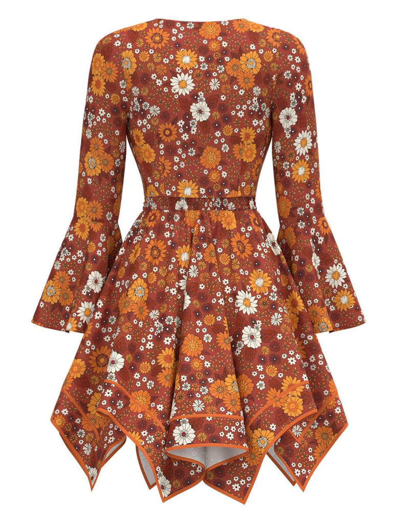[Prévente] 2PCS hauts manches cloche et robe à bretelles marguerite hippie orange des années 1970