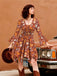 [Prévente] 2PCS hauts manches cloche et robe à bretelles marguerite hippie orange des années 1970