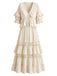 [Prévente] Ensemble 2PCS bohème beige avec blouse et jupe en dentelle à volants Années 1970