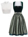 3PCS Robe Col Carré Velours Dentelle Jacquard Tablier Vert Années 1950 2