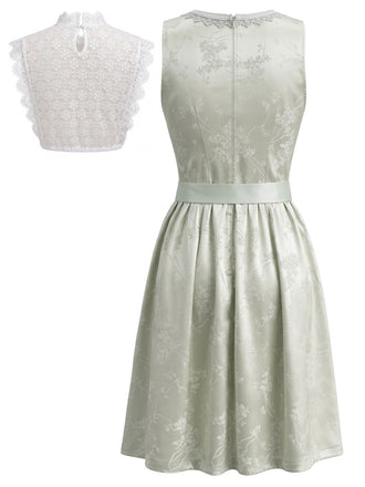 Ensemble 2PCS bleu avec robe florale en dentelle à col carré et laçage, tablier et top Années 1950