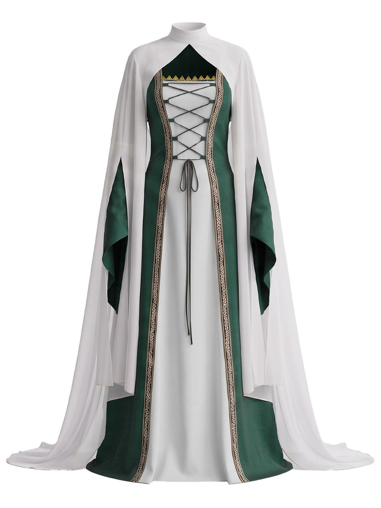 2PCS Robe de costume d'Halloween cour médiévale et châle dos nu années 1980