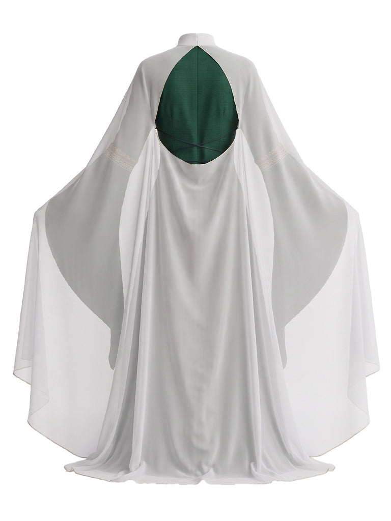 2PCS Robe de costume d'Halloween cour médiévale et châle dos nu années 1980