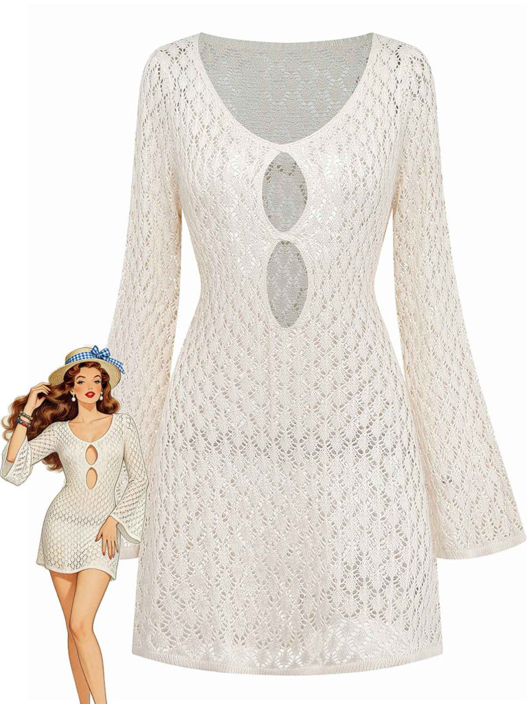 Cache-maillot bohème ajouré au crochet années 1970