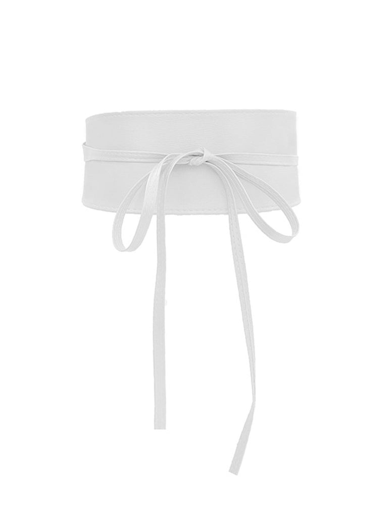 Ceinture large en cuir PU blanche 
vintage avec nœud papillon