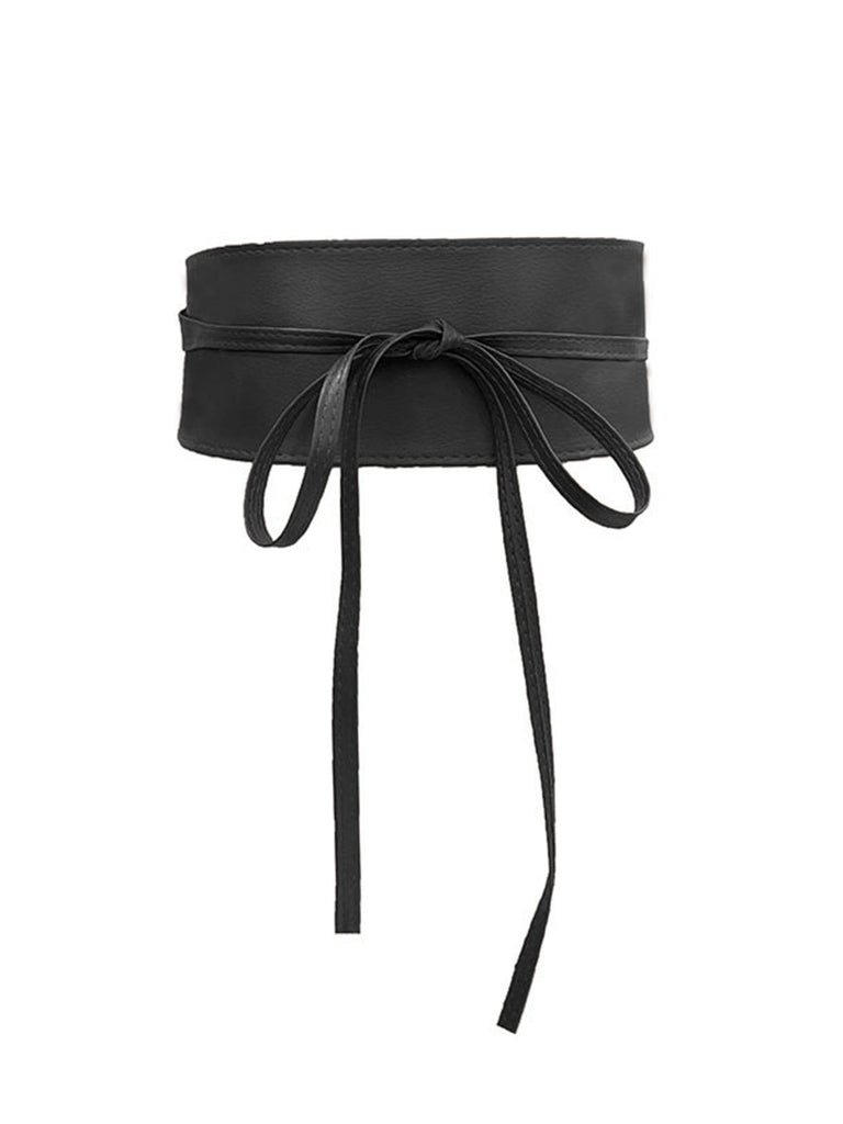 Ceinture large en cuir PU noir vintage avec nœud papillon