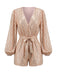 Paillettes Manches Longues Noué Waist Combishort Champagne Années 1980 2