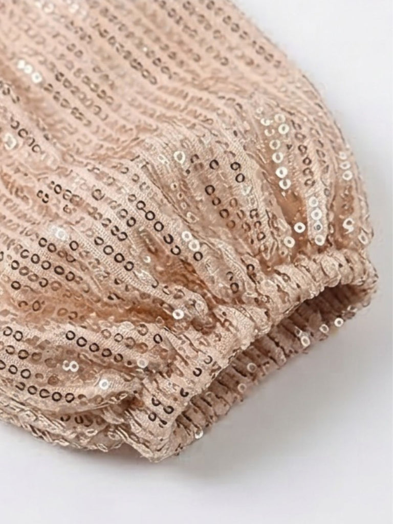 Paillettes Manches Longues Noué Waist Combishort Champagne Années 1980 6