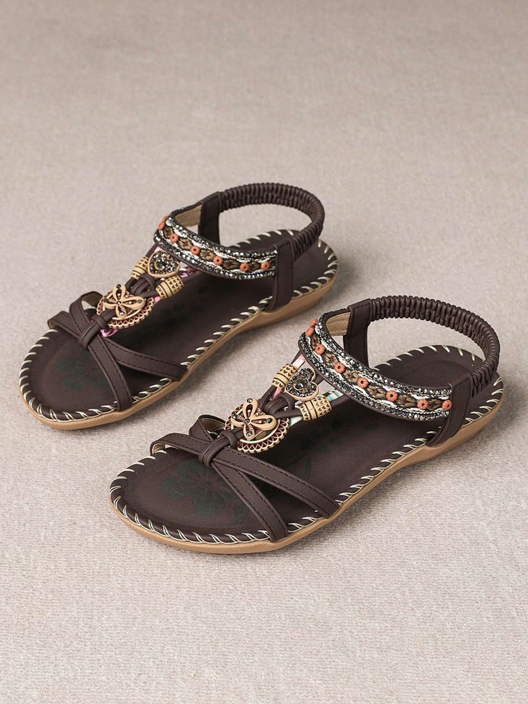 Bohème Papillon Cœur Perlé Strass Plat Sandales 11