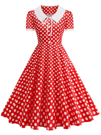 Robe Évasée Col Claudine Bicolore à Pois Années 50