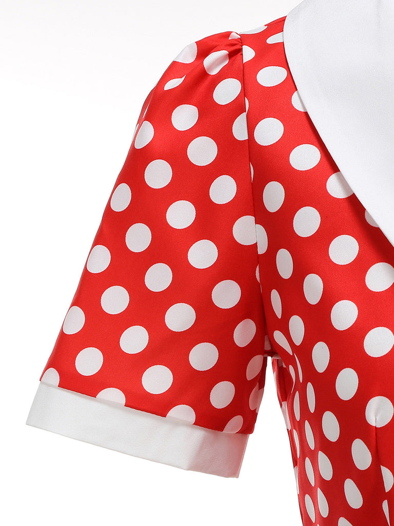 Robe Évasée Col Claudine Bicolore à Pois Années 50