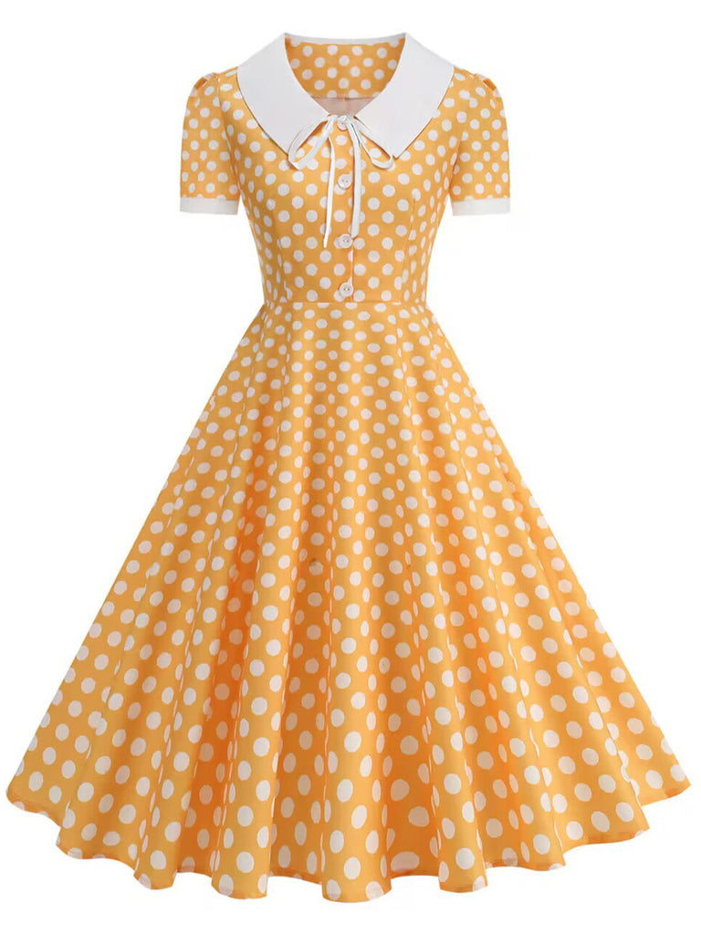 Robe Évasée Col Claudine Bicolore à Pois Années 50