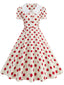 Robe Swing Beige Col Claudine à Pois Années 50