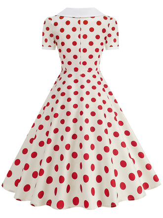 Robe Évasée Col Claudine Bicolore à Pois Années 50
