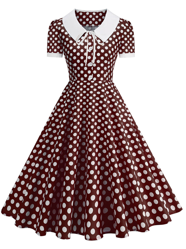 Robe Évasée Col Claudine Bicolore à Pois Années 50