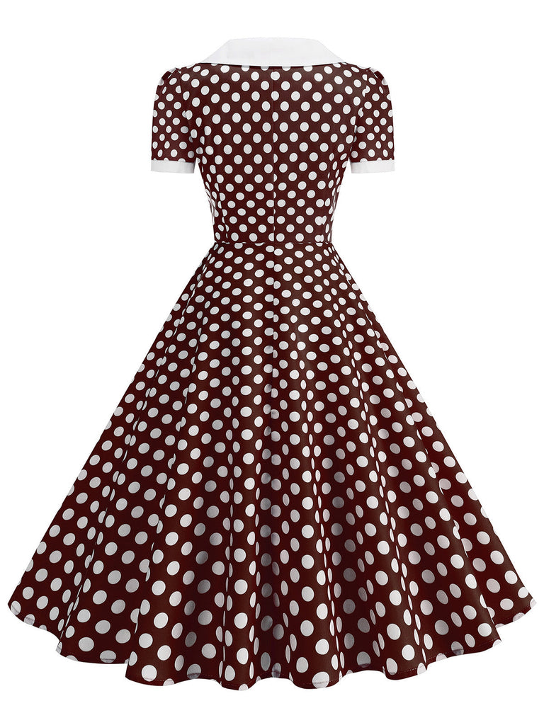 Robe Évasée Col Claudine Bicolore à Pois Années 50