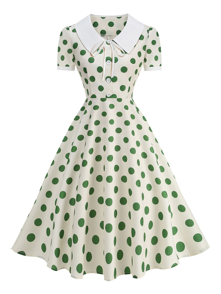 Robe Évasée Col Claudine Bicolore à Pois Années 50
