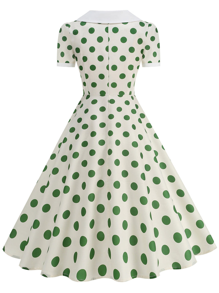 Robe Évasée Col Claudine Bicolore à Pois Années 50