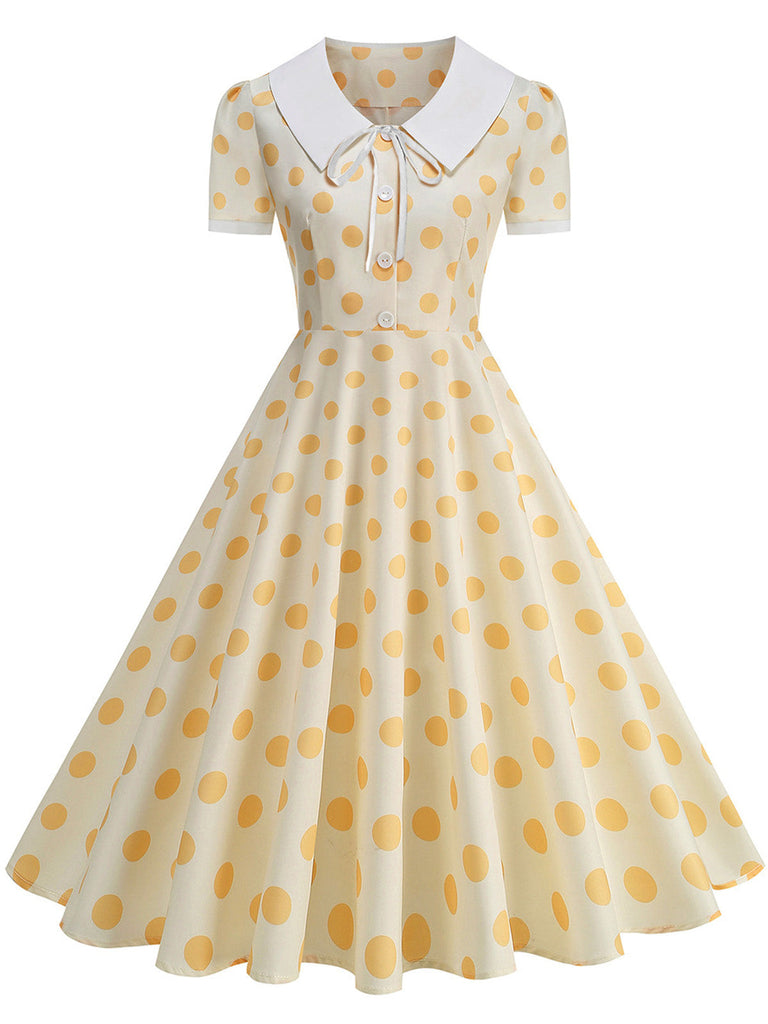 Robe Évasée Col Claudine Bicolore à Pois Années 50