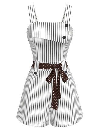 Combinaison sans manches ceinturée des années 80, à rayures et à pois, pour un style estival rétro.