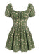 Combishort à Manches Bouffantes Marguerite Vert Années 1950