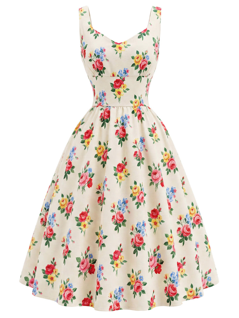 [Prévente] 2PCS Crème Boléro Cardigan et Floral Robe Années 1940