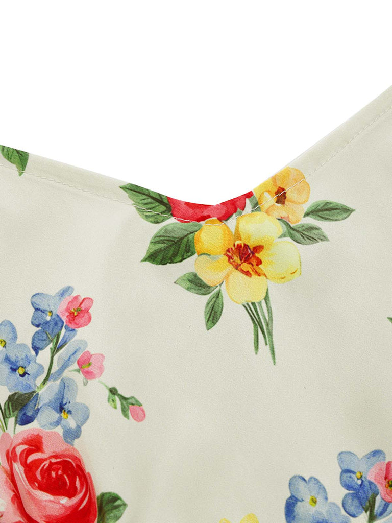 [Prévente] 2PCS Crème Boléro Cardigan et Floral Robe Années 1940