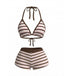 Ensemble Bikini à Lacets Rayé Rose Foncé Années 1980