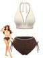 Ensemble bikini côtelé beige et marron dos nu et taille haute années 50
