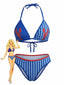 Ensemble bikini triangle rayé bleu à imprimé homard années 1960