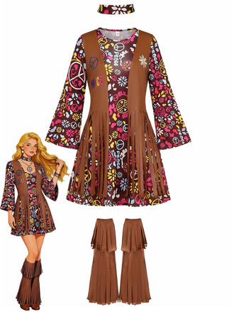 3PCS Ensemble hippie à franges vintage 1970s