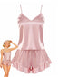 Ensemble pyjama en satin rose à volants années 1960