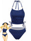 Ensemble tankini bleu à bretelles perles et paillettes années 1980