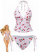 Ensemble bikini rose à motif cerises sur fond blanc