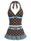 Ensemble tankini marron foncé à pois années 1950