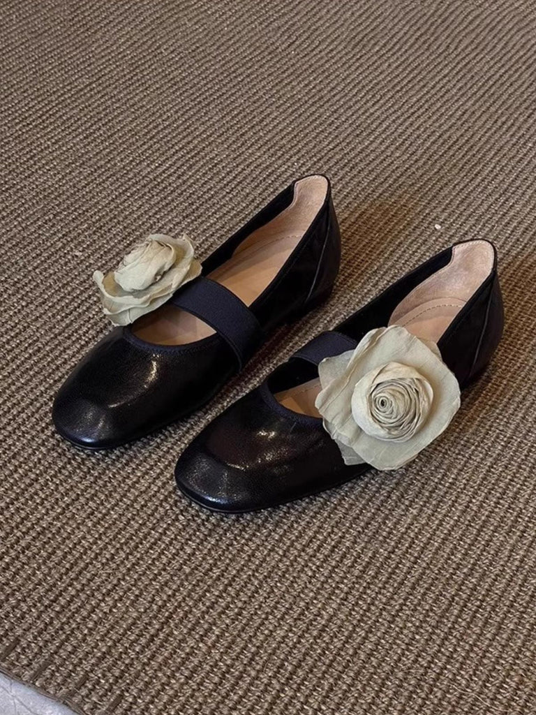 Chaussures Mary Jane Plates en Fausse Peau d'Agneau avec Fleurs 3D Amovibles 4