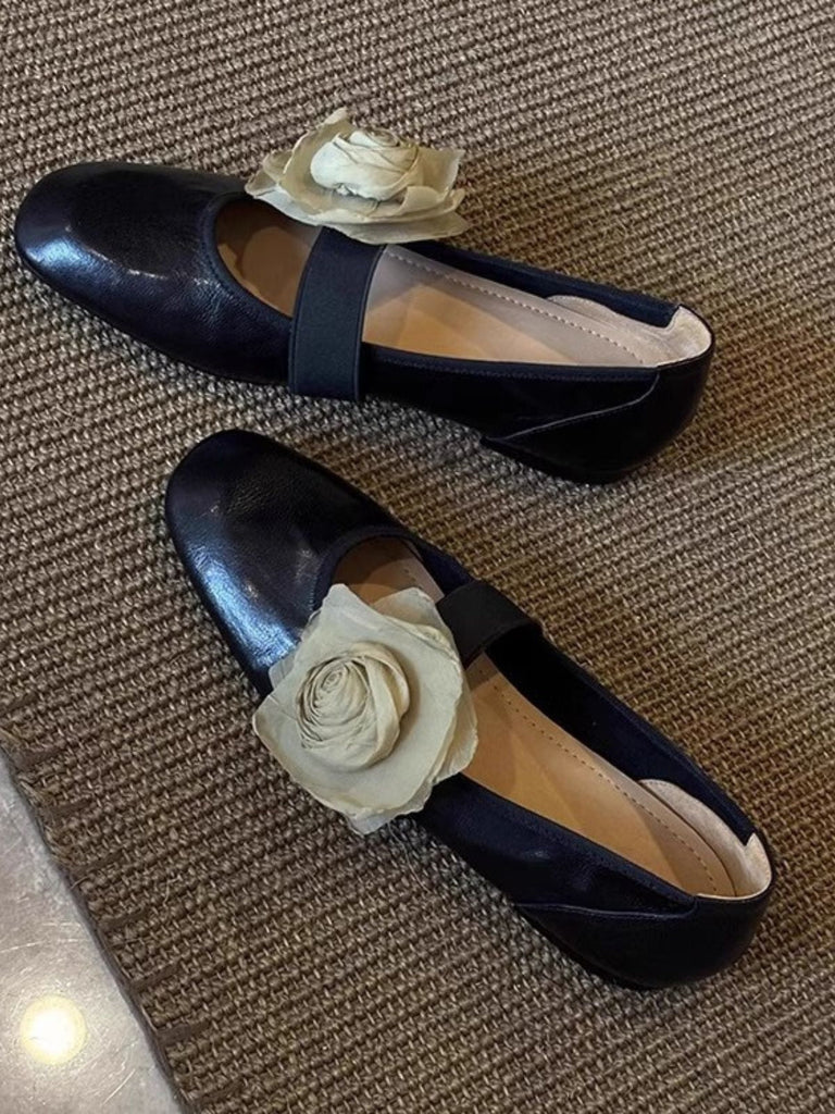 Chaussures Mary Jane Plates en Fausse Peau d'Agneau avec Fleurs 3D Amovibles 7