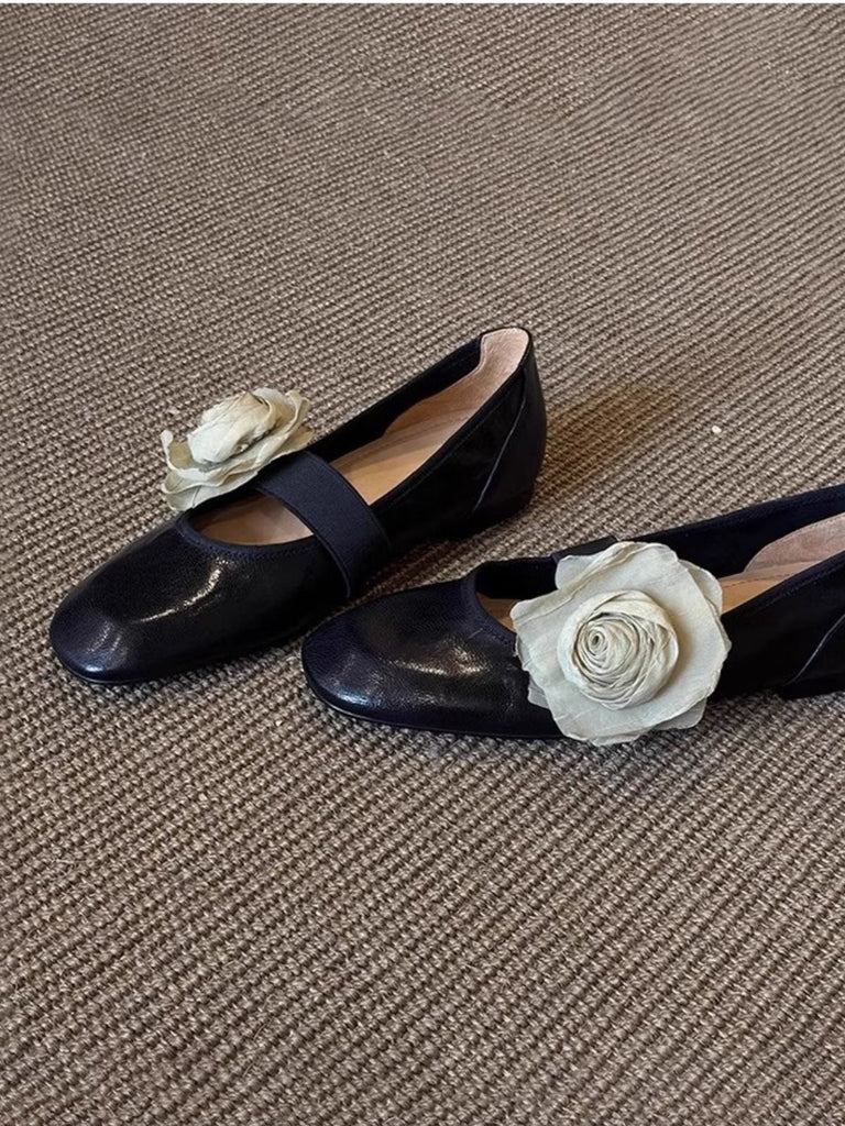 Chaussures Mary Jane Plates en Fausse Peau d'Agneau avec Fleurs 3D Amovibles 8