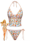 Orange 1950s Fruit Print Halter Tankini Set