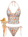 Orange 1950s Fruit Print Halter Tankini Set