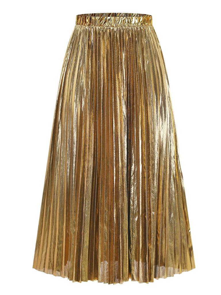 Gold pleated skirt on a white background