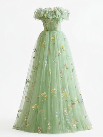 Green floral dress on a white background