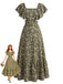 Robe Florale Col Carré Manches à Volants Verte Années 1940