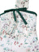 Floral-patterned dress with green ribbon on a white background
