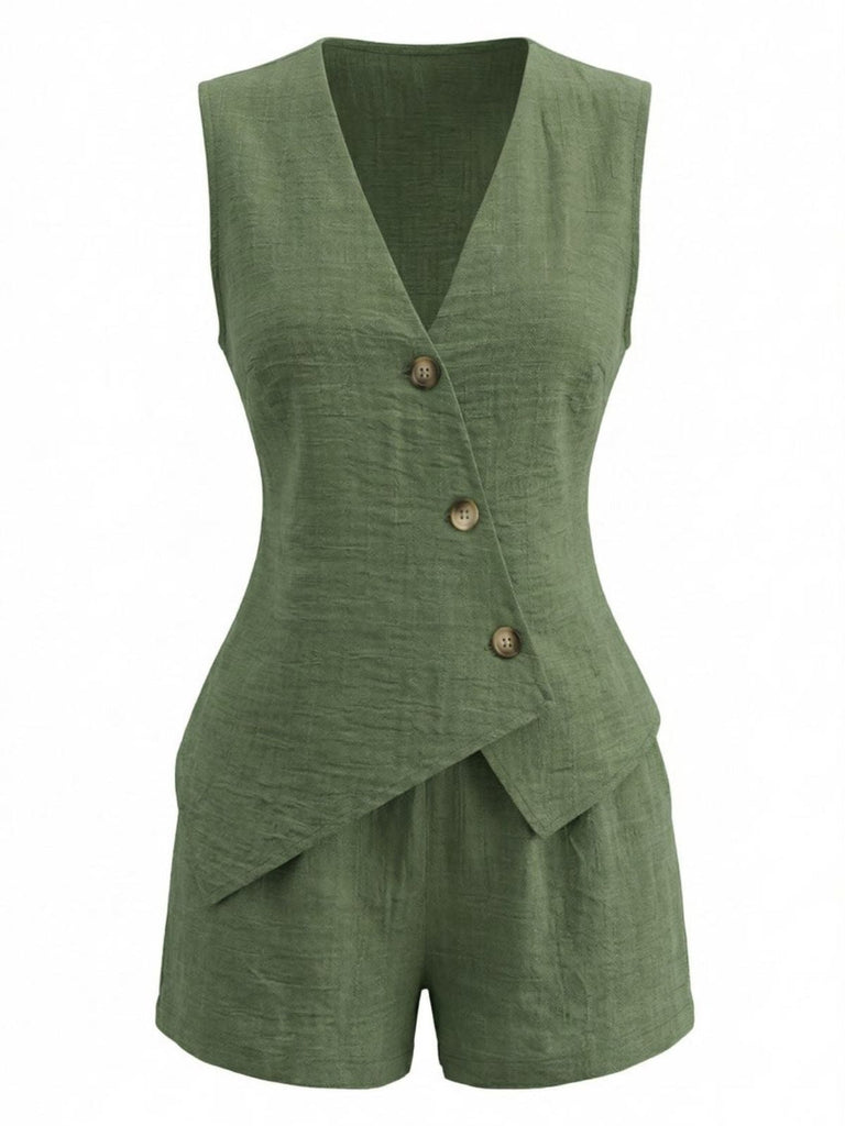 Col V à Lacets Gilet & Short Set Années 1940 2